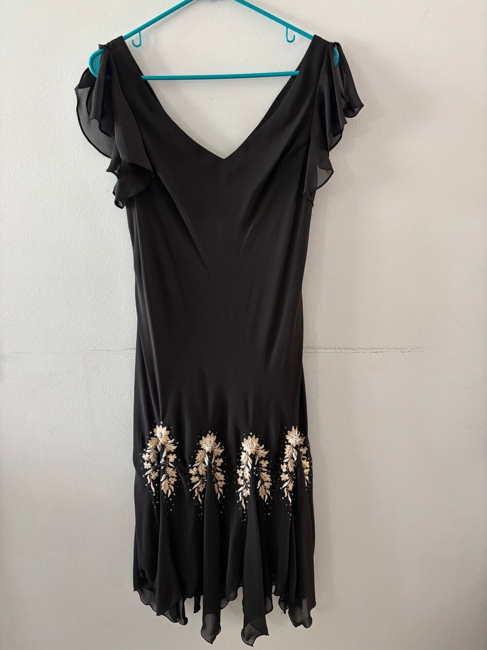 Vintage 90s Y2K Womens Whimsigoth Fairy Dress Size 12 Black Embroidered Chiffon
